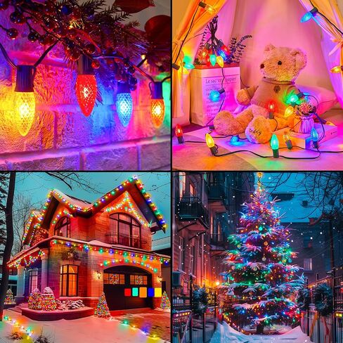 Minetom 25 Pack LED C9 Multicolor Replacement Christmas Light Bulbs, Commercial Grade Dimmable Holiday Bulbs, Strawberry Bulbs, Fits in C9/E17 Base Sockets (25 Pack, Multi-Colored) in Saudi Arabia