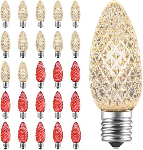 Minetom 25 Pack LED C9 Multicolor Replacement Christmas Light Bulbs, Commercial Grade Dimmable Holiday Bulbs, Strawberry Bulbs, Fits in C9/E17 Base Sockets (25 Pack, Multi-Colored) in Saudi Arabia