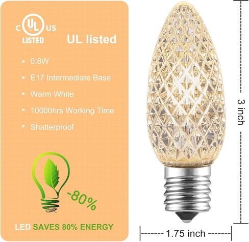 Minetom 25 Pack LED C9 Multicolor Replacement Christmas Light Bulbs, Commercial Grade Dimmable Holiday Bulbs, Strawberry Bulbs, Fits in C9/E17 Base Sockets (25 Pack, Multi-Colored) in Saudi Arabia