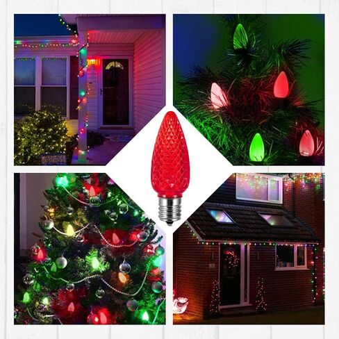 50 Pack Replacement C9 LED Christmas Light Bulbs Shatterproof C9 Led Light Bulbs 1W Mini Bulb Intermediate E17 Base Decor Red Light Bulbs Green Light Bulb, String Lights, Window Candle Indoor Outdoor in Kuwait