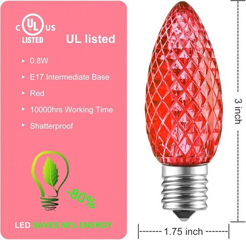 Minetom 25 Pack LED C9 Multicolor Replacement Christmas Light Bulbs, Commercial Grade Dimmable Holiday Bulbs, Strawberry Bulbs, Fits in C9/E17 Base Sockets (25 Pack, Multi-Colored) in Kuwait