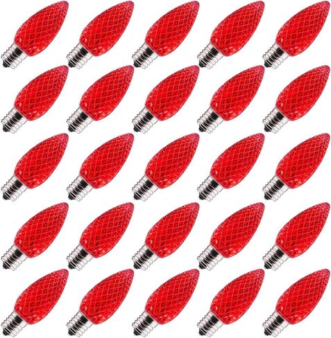 Minetom 25 Pack LED C9 Multicolor Replacement Christmas Light Bulbs, Commercial Grade Dimmable Holiday Bulbs, Strawberry Bulbs, Fits in C9/E17 Base Sockets (25 Pack, Multi-Colored) in Kuwait
