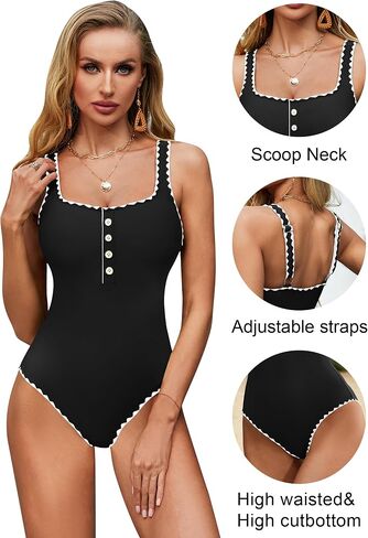 BMJL Women's One Piece Swimsuits Button Adjustable Strap Bathing Suits Color Block Retro Swimwear in Saudi Arabia