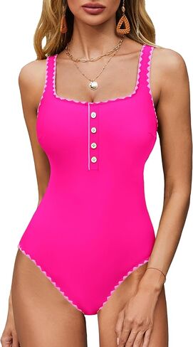BMJL Women's One Piece Swimsuits Button Adjustable Strap Bathing Suits Color Block Retro Swimwear in Saudi Arabia