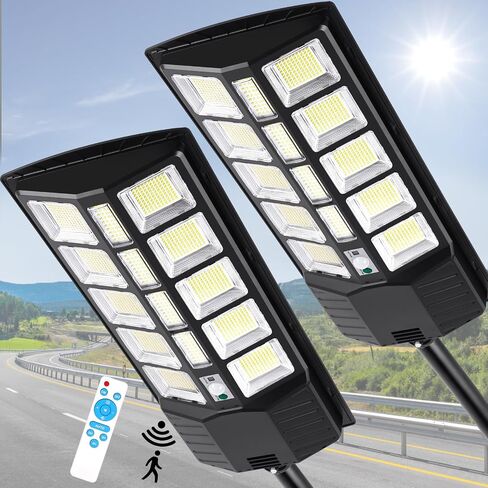 ZJOJO 3800W Solar Street Light Outdoor Waterproof, 30000LM 1160 LEDs Solar Lights for Outside Dusk to Dawn, 9000K LED Parking Lot Light Solar Powered Flood Lights with Motion Sensor (2 Pack) in Saudi Arabia