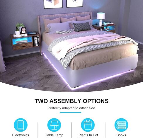 Floating Nightstand with Charging Station and LED Light Strips, 21.3" Night Stand with Drawers, Floating Bedside with USB Ports and Outlets, Bedroom Furniture in Saudi Arabia