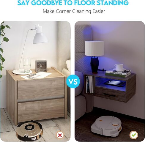 Floating Nightstand with Charging Station and LED Light Strips, 21.3" Night Stand with Drawers, Floating Bedside with USB Ports and Outlets, Bedroom Furniture in Saudi Arabia