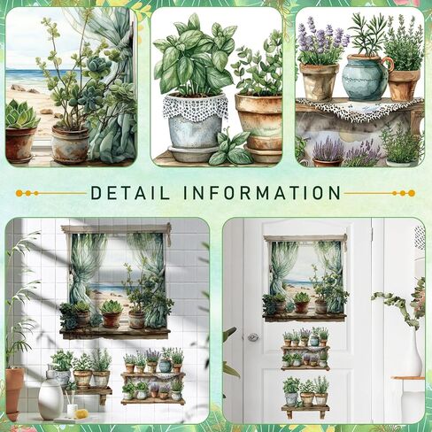 3D Potted Plant Fake Windows Wall Decals Green Plants Succulent Wall Stickers Lavender Flowers Grass Wall Art Vinyl Removable Peel and Stick Wallpaper for Kids Nursery Kitchen Home Decoration in Kuwait