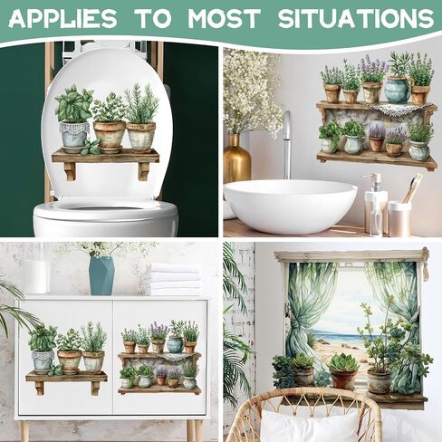 3D Potted Plant Fake Windows Wall Decals Green Plants Succulent Wall Stickers Lavender Flowers Grass Wall Art Vinyl Removable Peel and Stick Wallpaper for Kids Nursery Kitchen Home Decoration in Kuwait