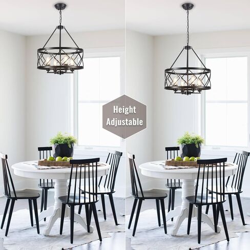 Farmhouse Chandelier Modern 4 Light Black Chandeliers for Dining Room 17.71’’ Inch Rustic Vintage Hanging Drum Pendant Light for Foyer Entryway Kitchen Living Room in Kuwait