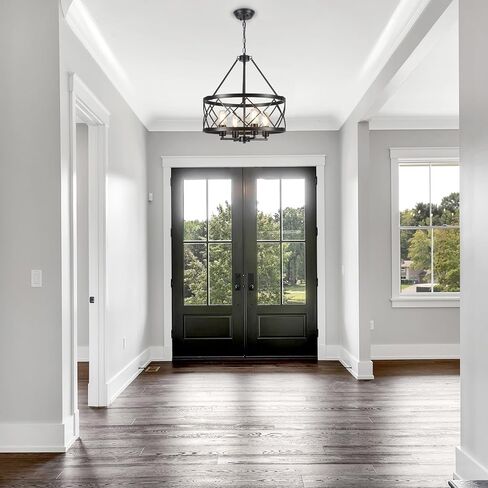 Farmhouse Chandelier Modern 4 Light Black Chandeliers for Dining Room 17.71’’ Inch Rustic Vintage Hanging Drum Pendant Light for Foyer Entryway Kitchen Living Room in Kuwait