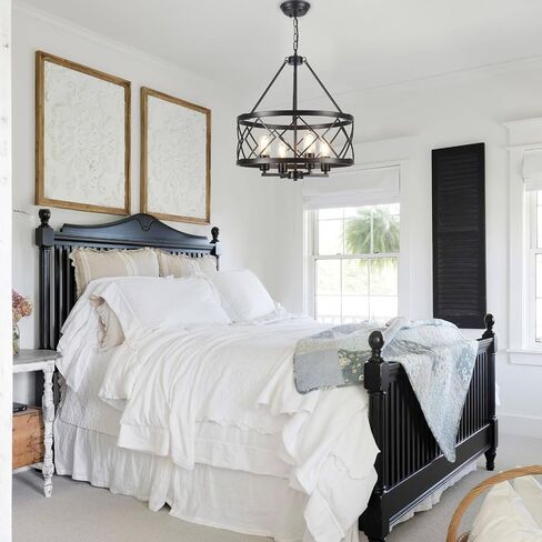 Farmhouse Chandelier Modern 4 Light Black Chandeliers for Dining Room 17.71’’ Inch Rustic Vintage Hanging Drum Pendant Light for Foyer Entryway Kitchen Living Room in Kuwait