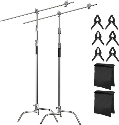 Photography C Stand with Boom Arm: 100% Stainless Steel - Takerers BS10 Heavy Duty Max Height 10.5ft/131inch Light Stands (1 Pack) with 4.2ft/50inch Holding Arm, 2 Grip Head, 2 Sandbag in Kuwait