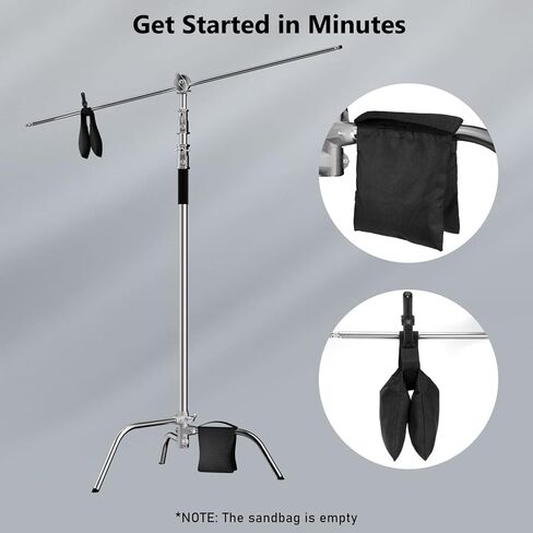 Photography C Stand with Boom Arm: 100% Stainless Steel - Takerers BS10 Heavy Duty Max Height 10.5ft/131inch Light Stands (1 Pack) with 4.2ft/50inch Holding Arm, 2 Grip Head, 2 Sandbag in Kuwait