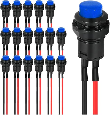 18 قطعة مفتاح مؤقت 12 مم أبيض زر ضغط AC 250V / 1.5A 125V/3A بدون LED ON OFF Switch 2Positions Micro Round Switch 12V24V36V مع أسلاك سلكية مسبقًا لجرس باب السيارة والقارب المنزلي in Kuwait