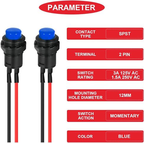 18 قطعة مفتاح مؤقت 12 مم أبيض زر ضغط AC 250V / 1.5A 125V/3A بدون LED ON OFF Switch 2Positions Micro Round Switch 12V24V36V مع أسلاك سلكية مسبقًا لجرس باب السيارة والقارب المنزلي in Kuwait