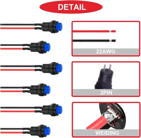 18 قطعة مفتاح مؤقت 12 مم أبيض زر ضغط AC 250V / 1.5A 125V/3A بدون LED ON OFF Switch 2Positions Micro Round Switch 12V24V36V مع أسلاك سلكية مسبقًا لجرس باب السيارة والقارب المنزلي in Kuwait