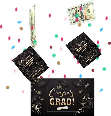 Graduation Exploding Money Boxes Kit, Black Gold Bounces Cash Exploding Money Boxes with Confetti, Congrats Grad Pop up Gift Boxes for 2024 High School College Graduation Party in Saudi Arabia