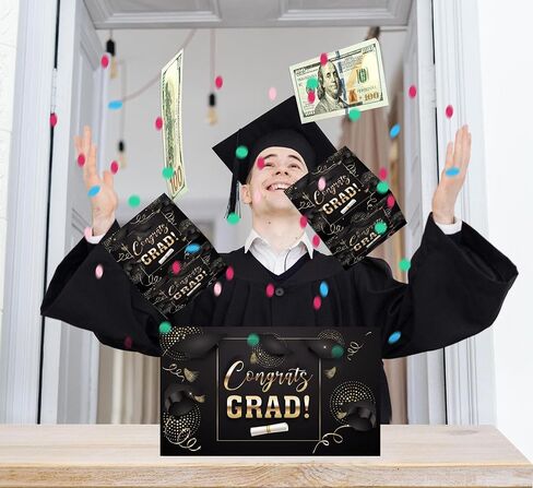 Graduation Exploding Money Boxes Kit, Black Gold Bounces Cash Exploding Money Boxes with Confetti, Congrats Grad Pop up Gift Boxes for 2024 High School College Graduation Party in Saudi Arabia
