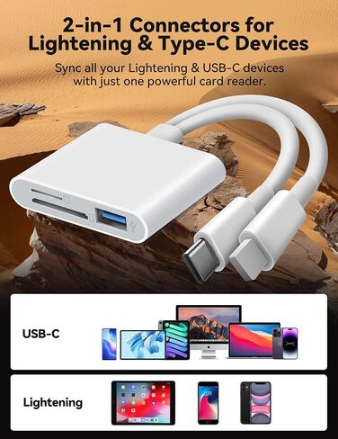قارئ بطاقة SD USB C لجهاز iPhone 15 iPad Mac 3 في 1 محول بطاقة كاميرا USB-C مع فتحات مزدوجة ومنفذ USB لأجهزة Mac MacBook Pro/Air/Mini Android المحمول المزيد من أجهزة USBC Typec in Kuwait