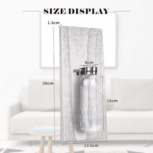 2 Pack Wood Glass Wall Vases and Plants Artificial, Indoor Wood Hanging Vase, Modern Farmhouse Wall Decor for Bathroom Office and Living Room, Farmhouse Sconces Wall Decor (White) in Saudi Arabia