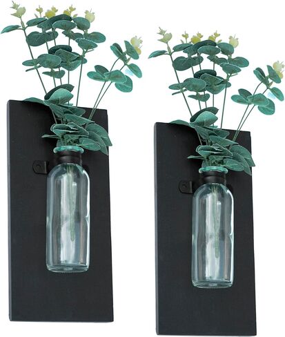 2 Pack Wood Glass Wall Vases and Plants Artificial, Indoor Wood Hanging Vase, Modern Farmhouse Wall Decor for Bathroom Office and Living Room, Farmhouse Sconces Wall Decor (White) in Saudi Arabia