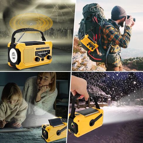 10000mAh Emergency Hand Crank Radio with LED Flashlight, AM/FM NOAA Portable Weather Alert Radio, Solar Powered Radio with Phone Charger, USB Charged, Headphone Jack, SOS Alarm, Compass for Outdoors in Kuwait