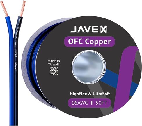 Speaker Wire 16 Gauge 50FT Oxygen-Free Copper Audio Cable, Blueblack | 16 AWG HighFlex Thin Flat Cable Wire with Foot Markers for Automotive Car Stereo, Home Theater, Audio Cable DIY Installations in Saudi Arabia
