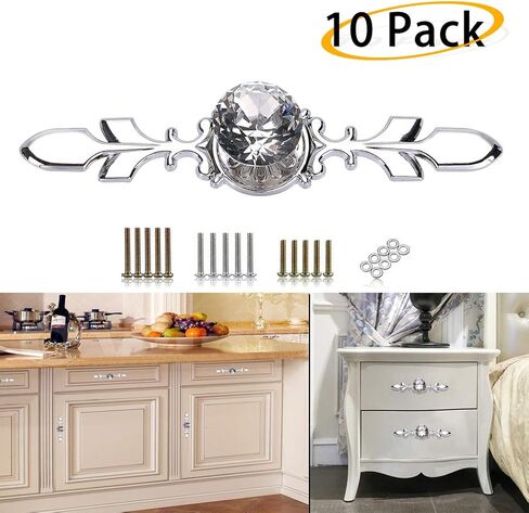 Sumnacon Drawer Dresser Knobs Pull Handles - Crystal Glass Diamond Decorative Knobs with Plate, Cabinet Cupboard Door Knobs with Screws for Kitchen Bathroom Office Decoration Pack of 10 in Kuwait