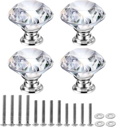 Mtsooning Crystal Cabinet Knobs, 4PCS Diamond Glass Handles Drawer Pulls for Dresser Closet Wardrobe Cupboard Door Kitchen Bathroom Furniture Decoration, with Mounting Screws(Blue) in Kuwait