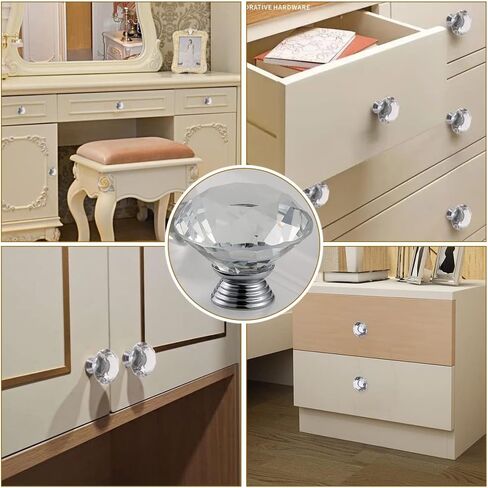 Mtsooning Crystal Cabinet Knobs, 4PCS Diamond Glass Handles Drawer Pulls for Dresser Closet Wardrobe Cupboard Door Kitchen Bathroom Furniture Decoration, with Mounting Screws(Blue) in Kuwait