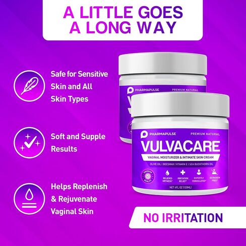 Pharmapulse Vaginal Moisturizer, Vulva Balm Cream, Intimate Skin Care, Menopause Support - Relieves Dryness, Itching, Burning, Redness, Chafing, Odor, Irritation - Estrogen Free 2oz in Kuwait