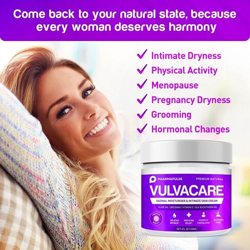 Pharmapulse Vaginal Moisturizer, Vulva Balm Cream, Intimate Skin Care, Menopause Support - Relieves Dryness, Itching, Burning, Redness, Chafing, Odor, Irritation - Estrogen Free 2oz in Kuwait