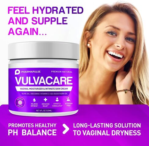 Pharmapulse Vaginal Moisturizer, Vulva Balm Cream, Intimate Skin Care, Menopause Support - Relieves Dryness, Itching, Burning, Redness, Chafing, Odor, Irritation - Estrogen Free 2oz in Kuwait