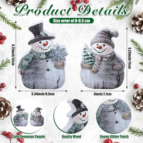 2 جهاز كمبيوتر شخصى عيد الميلاد ثلج التماثيل ثلجي بريق رجل الثلج تمثال الزخرفية خشبية ثلج زوجين الطاولة الديكور مجموعة لفصل الشتاء عطلة الجدول المركزية عيد الميلاد هدية لوازم الحفلات in Kuwait