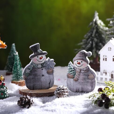 2 جهاز كمبيوتر شخصى عيد الميلاد ثلج التماثيل ثلجي بريق رجل الثلج تمثال الزخرفية خشبية ثلج زوجين الطاولة الديكور مجموعة لفصل الشتاء عطلة الجدول المركزية عيد الميلاد هدية لوازم الحفلات in Kuwait