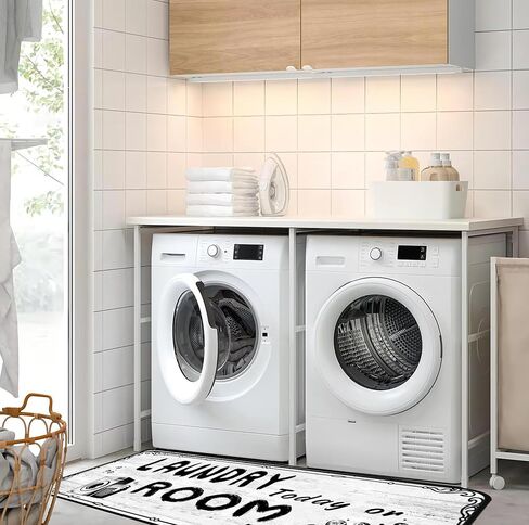 Laundry Room Rug Functional Farmhouse Rug 24x72inch Laundry Room Runner Rug White Laundry Room mat Non-Slip and Waterproof Area Rug for Laundry Room in Saudi Arabia