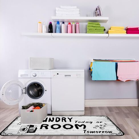 Laundry Room Rug Functional Farmhouse Rug 24x72inch Laundry Room Runner Rug White Laundry Room mat Non-Slip and Waterproof Area Rug for Laundry Room in Saudi Arabia