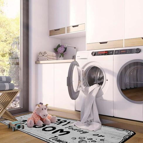 Laundry Room Rug Functional Farmhouse Rug 24x72inch Laundry Room Runner Rug White Laundry Room mat Non-Slip and Waterproof Area Rug for Laundry Room in Saudi Arabia