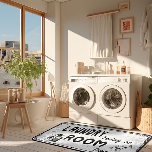 Laundry Room Rug Functional Farmhouse Rug 24x72inch Laundry Room Runner Rug White Laundry Room mat Non-Slip and Waterproof Area Rug for Laundry Room in Saudi Arabia