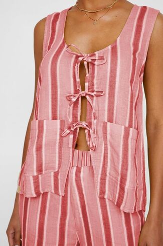ROAONOCOMO Women Y2K Tie Front 2 Piece Pants Outfit Striped Open Front Vest Top Wide leg Lounge Pants Summer Going Out Set in Saudi Arabia