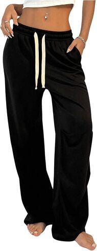 Women's Wide Leg Drawstring Waist Sweatpants Workout Baggy Trousers with Pockets in Saudi Arabia