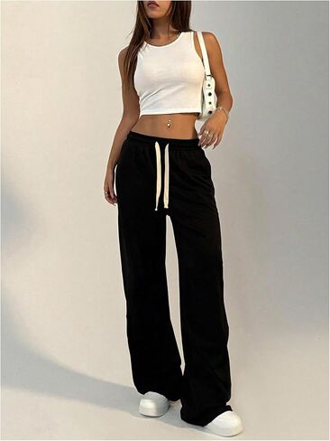 Women's Wide Leg Drawstring Waist Sweatpants Workout Baggy Trousers with Pockets in Saudi Arabia