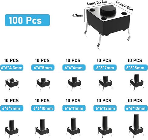 200 Pcs Micro Switch, Normally open Tactile Micro Momentary Push Button Switches Kit in Saudi Arabia