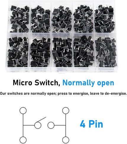 200 Pcs Micro Switch, Normally open Tactile Micro Momentary Push Button Switches Kit in Saudi Arabia