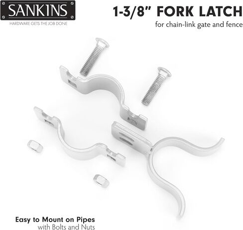2Pcs Chain Link Fence Gate Fork Latch, 1-3/8" x 1-3/8" Fence Fork Latch with Bolts and Nuts, Gate Frames Latch with Padlock Hole for Fence Gates, Kennels and Runs, Silver in Saudi Arabia