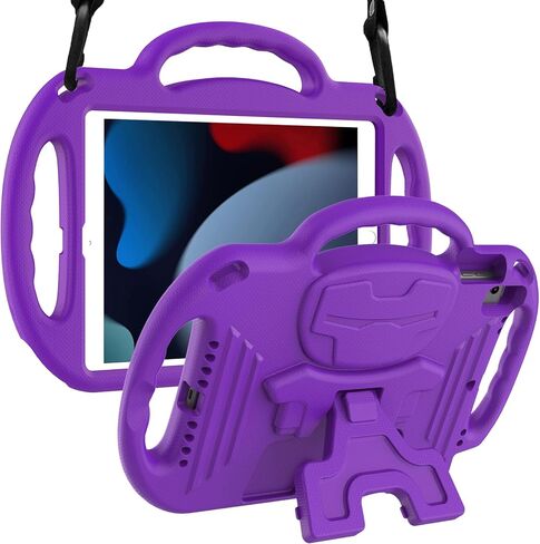 LTROP Kids Case for iPad 9th/8th/7th Generation 10.2 Inch with Shoulder Strap, Shockproof Lightweight Handle Stand Child Bumper Case, Blue in Saudi Arabia