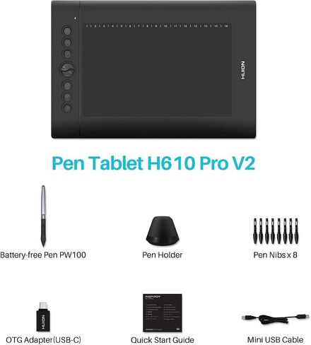 هيون تابلت للرسم الجرافيكي HS610 من هيون لاجهزة اندرويد يدعم وظيفة الامالة وقلم ستايلس بدون بطارية مع ضغط قلم 8192 in Kuwait