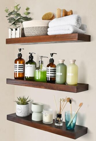 Wood Floating Shelves Set of 3 - Rustic Shelf 22 inch - Floating Shelf for Wall Mounted - Wide Wooden Wall Shelves for Living Room Bedroom Kitchen Bathroom - Black Walnut in Saudi Arabia