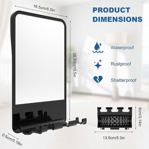 Shower Mirror Fogless for Shaving, Fogless Mirror for Shower with Razor Holder, Anti Fog Shaving Mirror with Multifunctional Storage,Fogless Shower Mirror , Fogless Mirror Shatterproof, NO-Drilling in Saudi Arabia